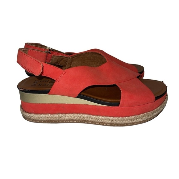 Naturalizer Women's Sandals Size 6.5M Coral/Red Wedge Criss Cross Open Toe - Picture 1 of 12